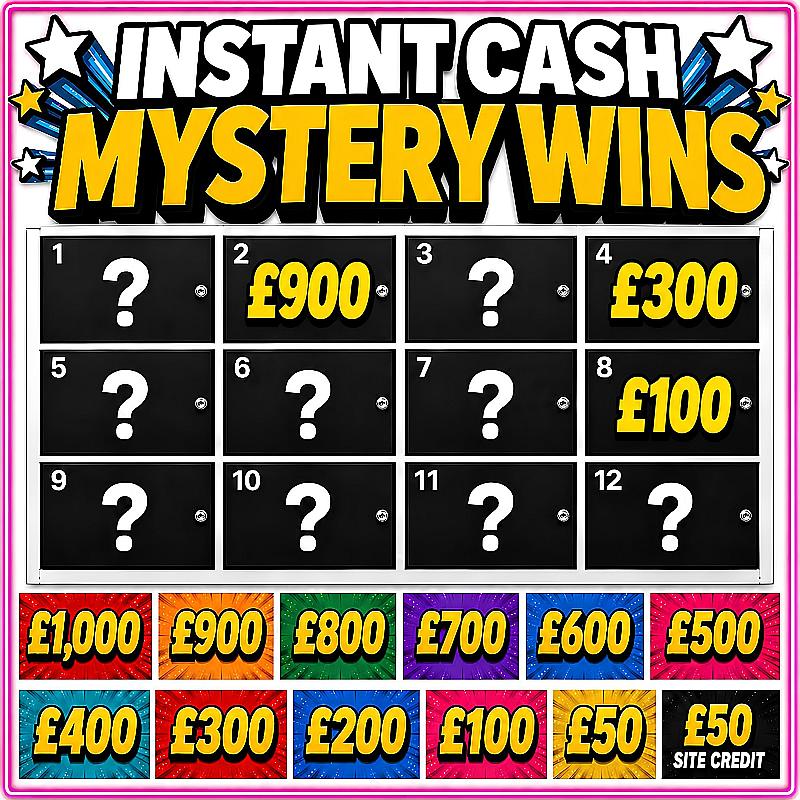 Instant Cash Mystery Wins - £5,600 Cash Inside 12 Mystery Doors