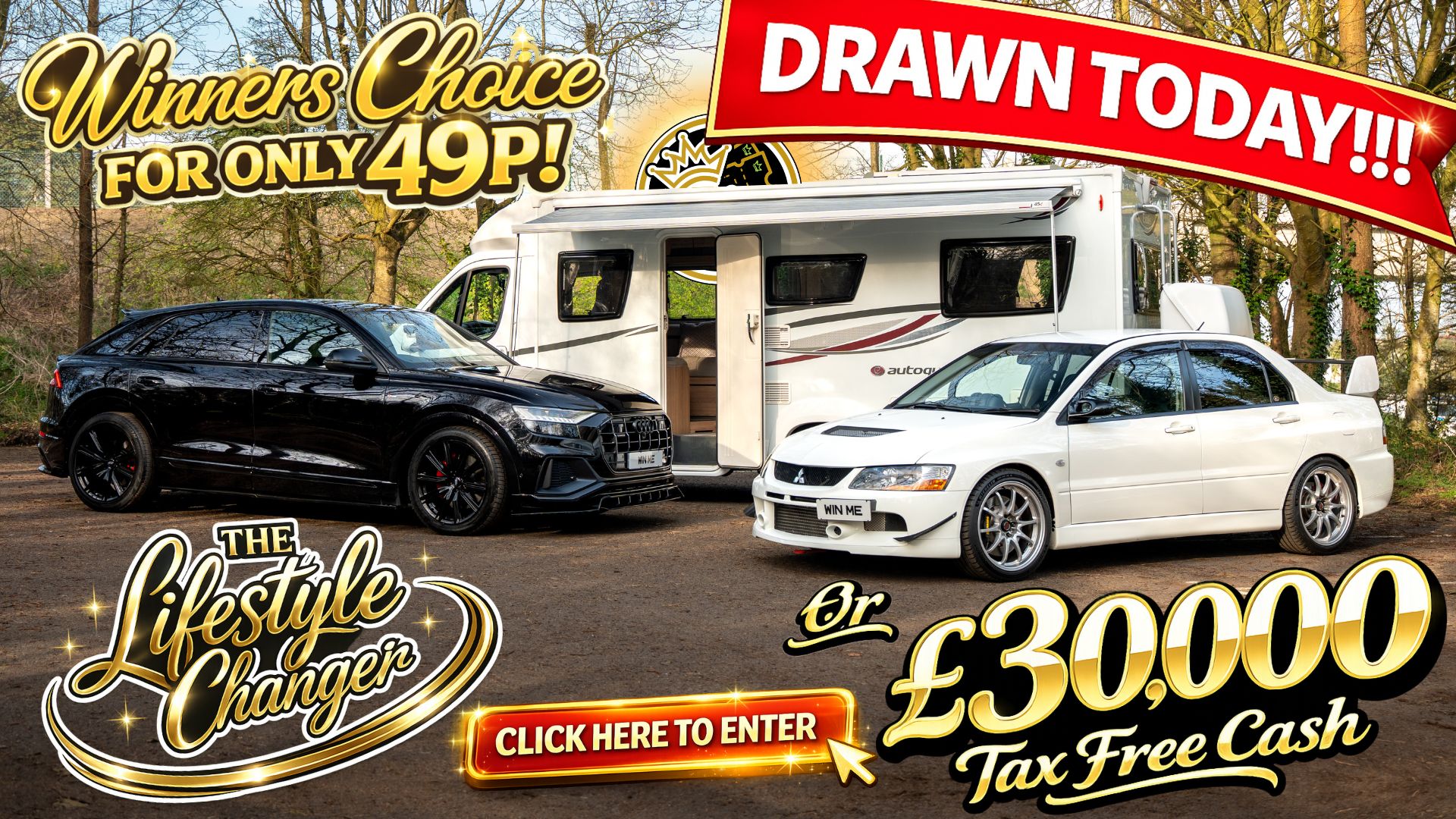 4 CHOICES - £30,000 - Audi Q8 - Mitsubishi EVO IX - Elddis Motorhome