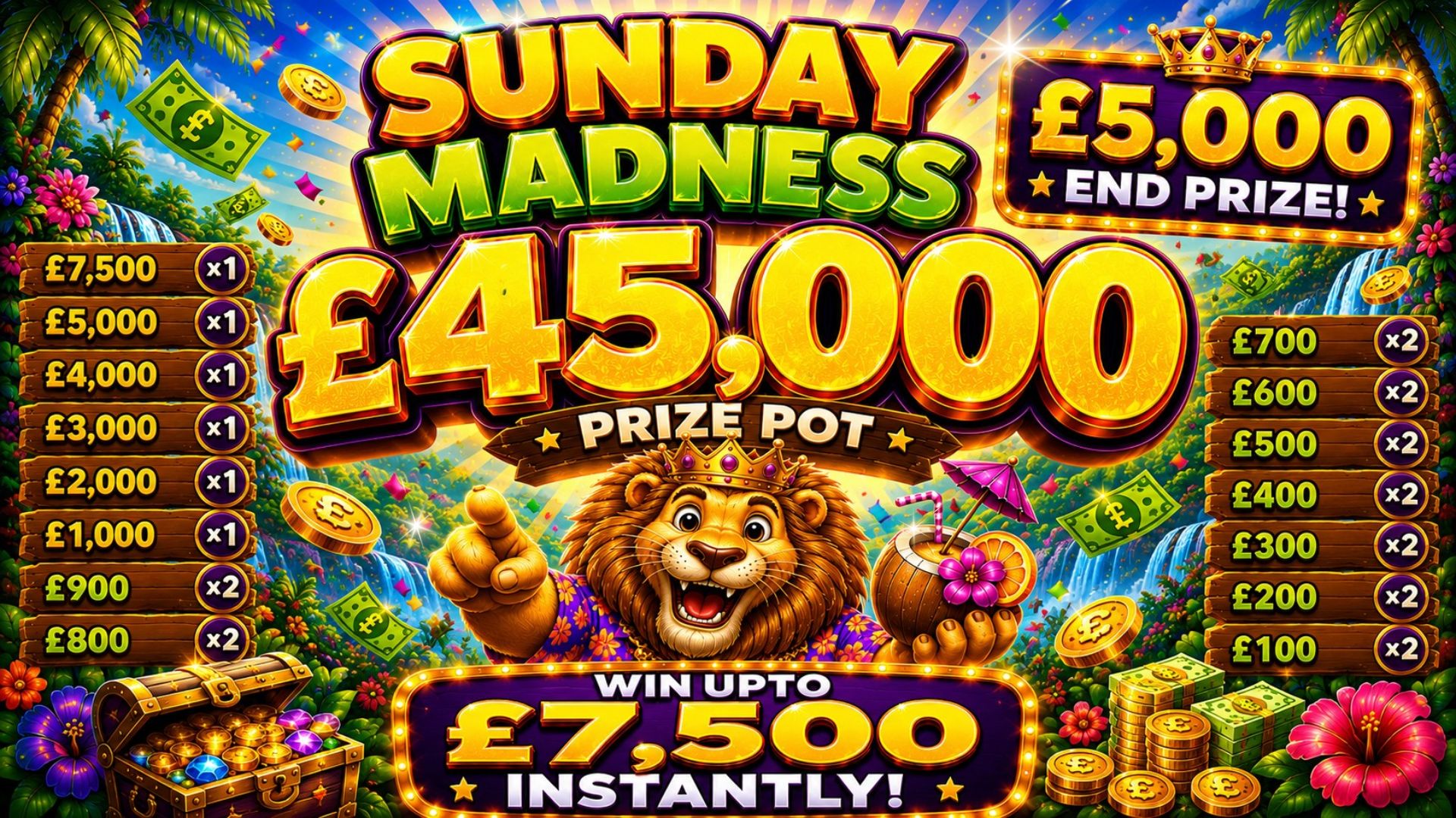 Sunday Madness - £45,000 PRIZE POT - £5,000 END PRIZE